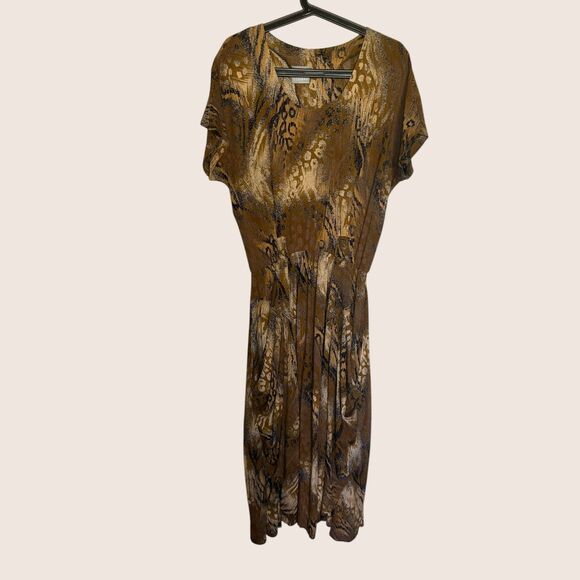 🐆 VTG 80s RABBIT RABBIT RABBIT DESIGNS ANIMAL CHEETAH PRINT DRAPE FRONT DRESS - Picture 7 of 12